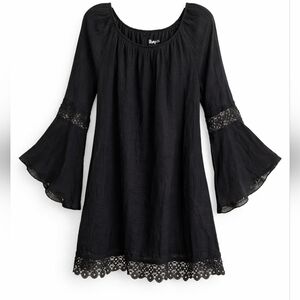Wrangler Black Boho Mini Dress Bell Sleeve Lace Hem Small